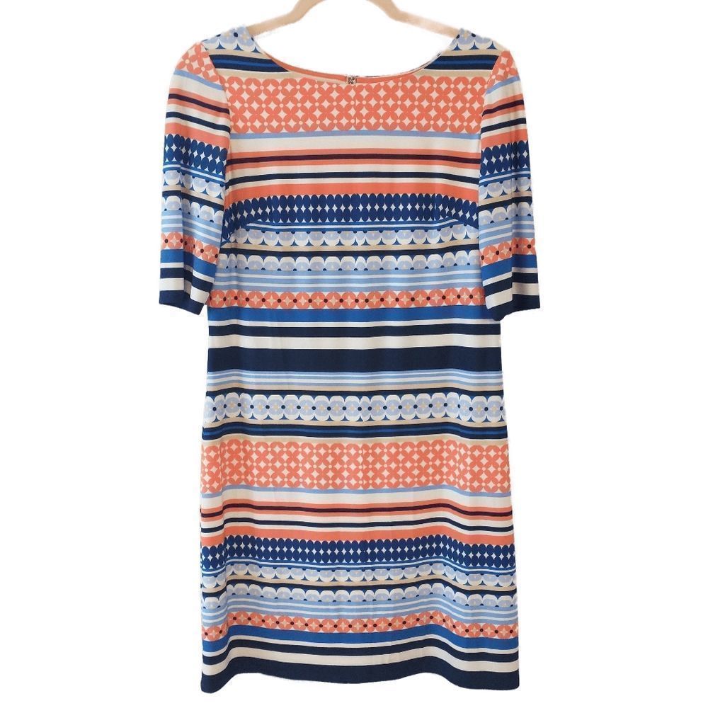 Eliza J Shift dress, 6, cream, blue, orange